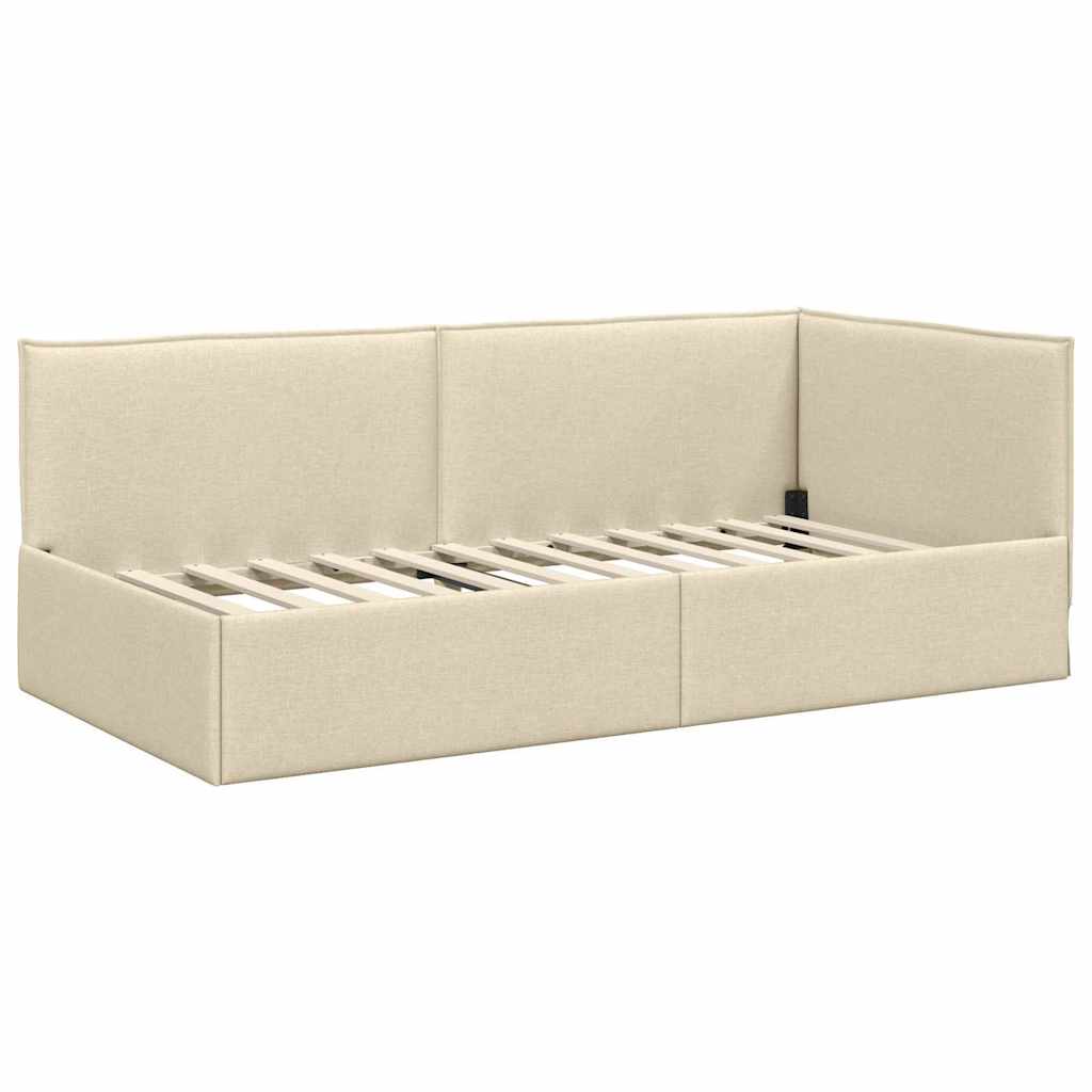 vidaXL Eckbettgestell mit Matratze mit Kopfteil 2 pcs Creme Samt