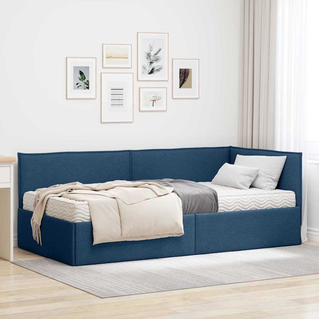 vidaXL Eckbettgestell mit Matratze mit Kopfteil 2 pcs Blau Samt