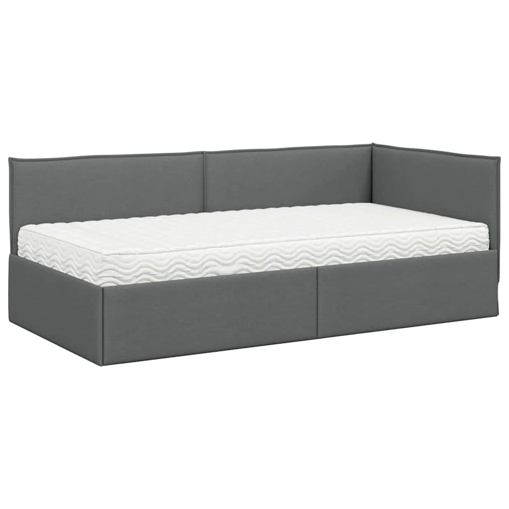 vidaXL Eckbettgestell mit Matratze mit Kopfteil 2 pcs Grau Samt