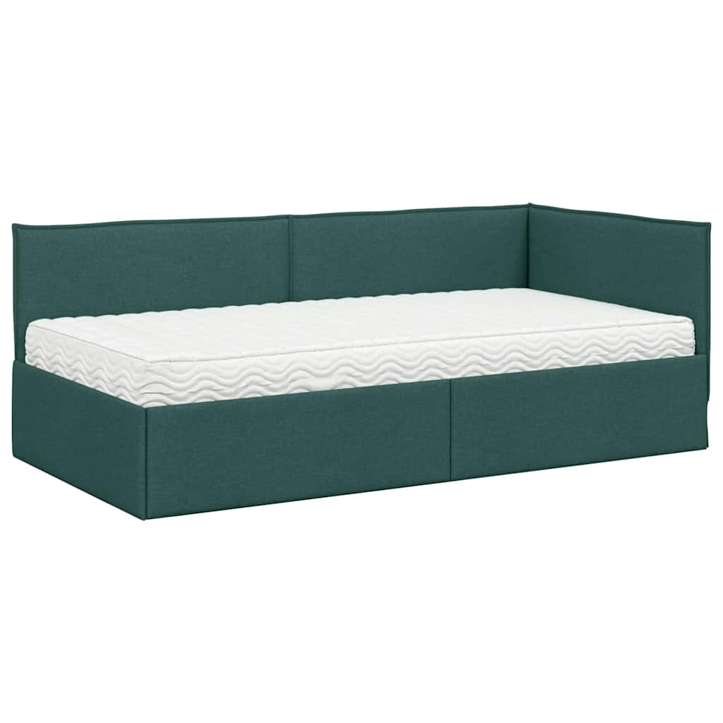 vidaXL Cadre de lit d'angle avec matelas et tête de lit 2 pcs Vert Velours