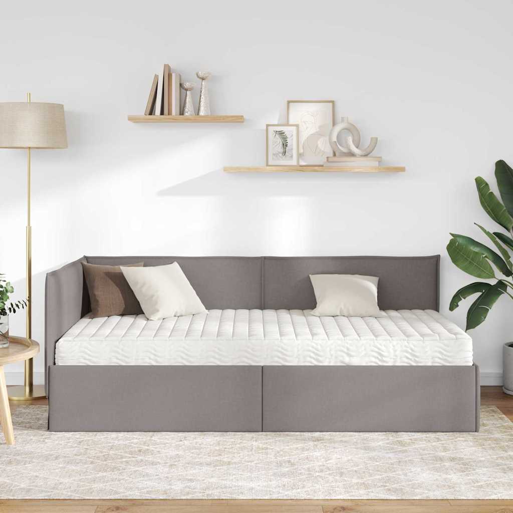 vidaXL Eckbettgestell mit Matratze mit Kopfteil 2 pcs Taupe Samt