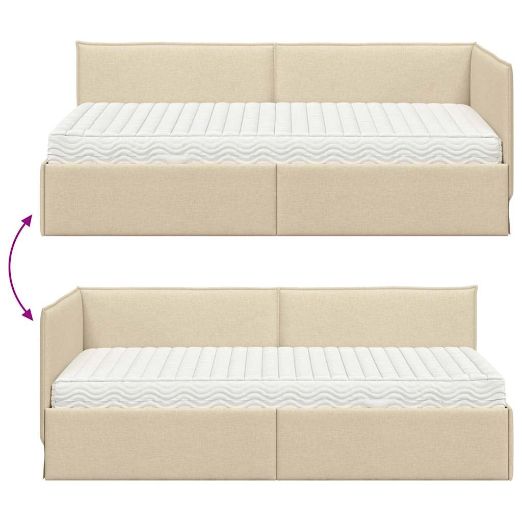 vidaXL Eckbettgestell mit Matratze mit Kopfteil 2 pcs Creme Samt