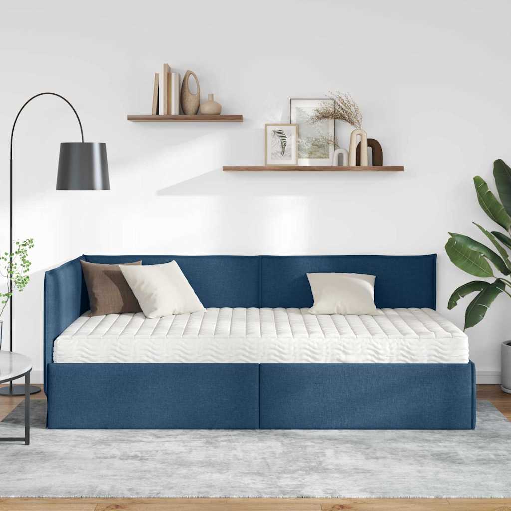 vidaXL Eckbettgestell mit Matratze mit Kopfteil 2 pcs Blau Samt