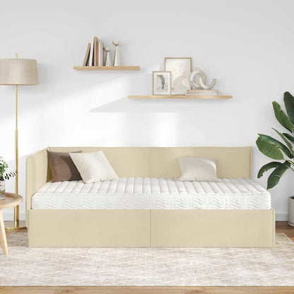 vidaXL Eckbettgestell mit Matratze mit Kopfteil 2 pcs Creme Samt