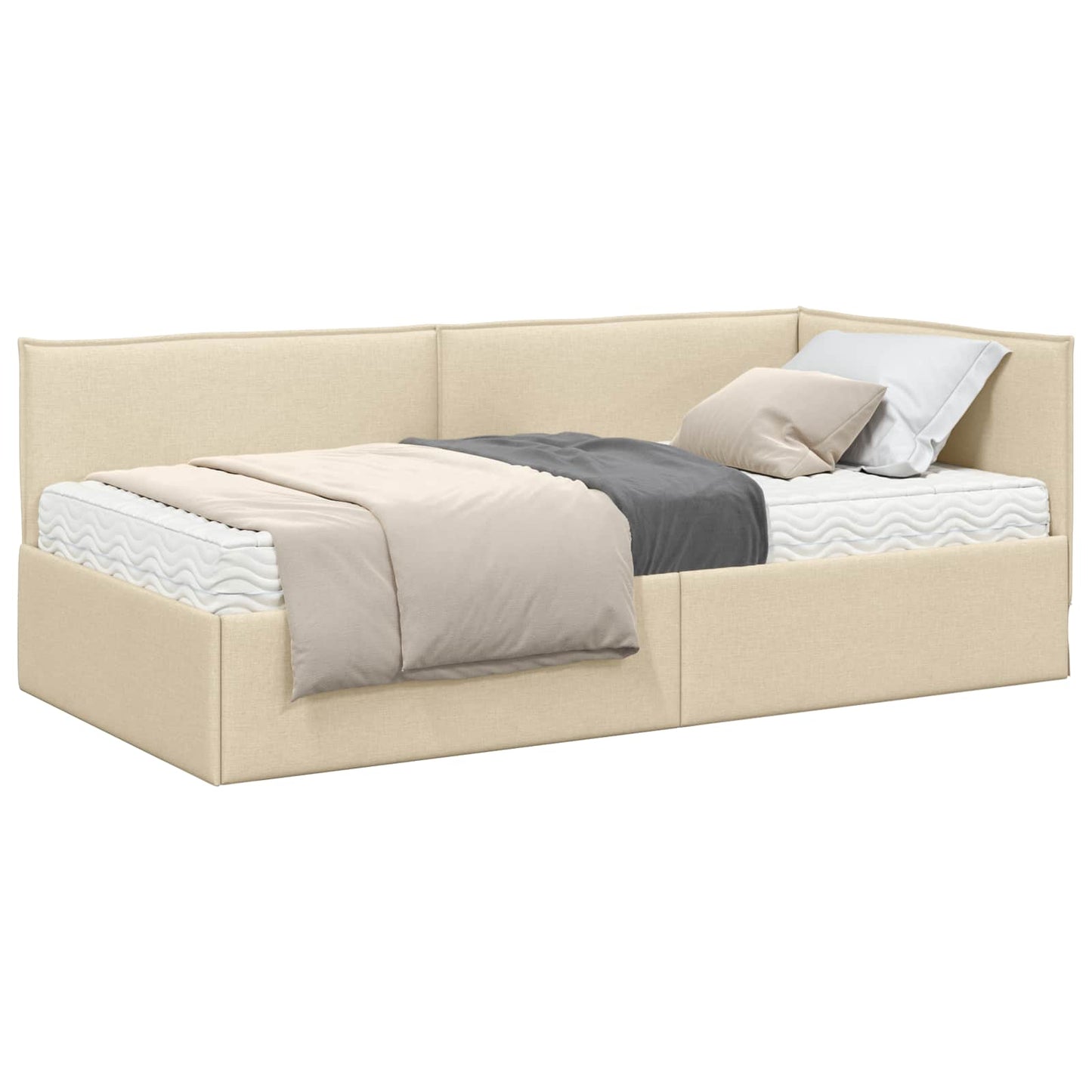 vidaXL Eckbettgestell mit Matratze mit Kopfteil 2 pcs Creme Samt