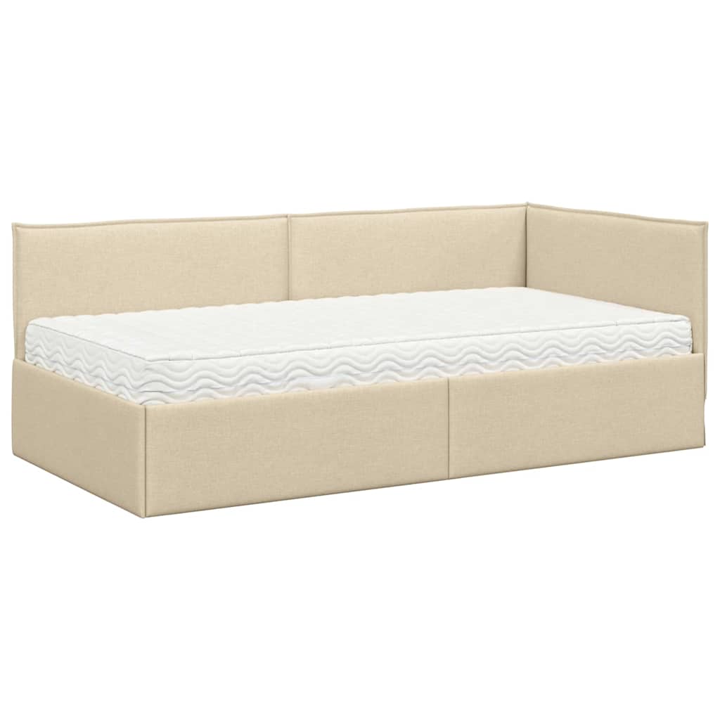 vidaXL Eckbettgestell mit Matratze mit Kopfteil 2 pcs Creme Samt