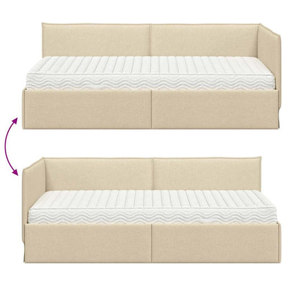 vidaXL Eckbettgestell mit Matratze mit Kopfteil 2 pcs Creme Samt