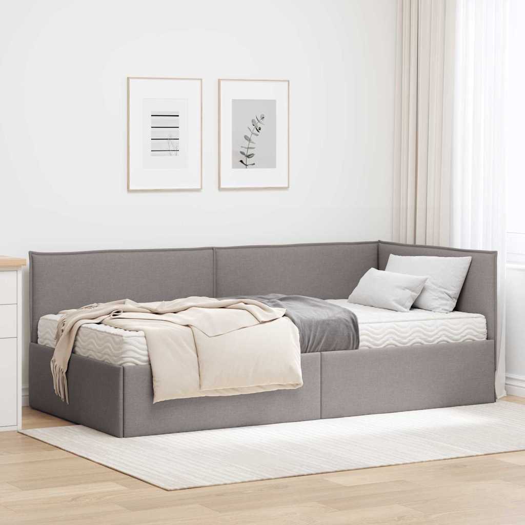 vidaXL Eckbettgestell mit Matratze mit Kopfteil 2 pcs Taupe Samt