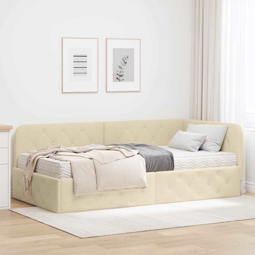Eckbettgestell Creme 90 x 200 cm Stoff