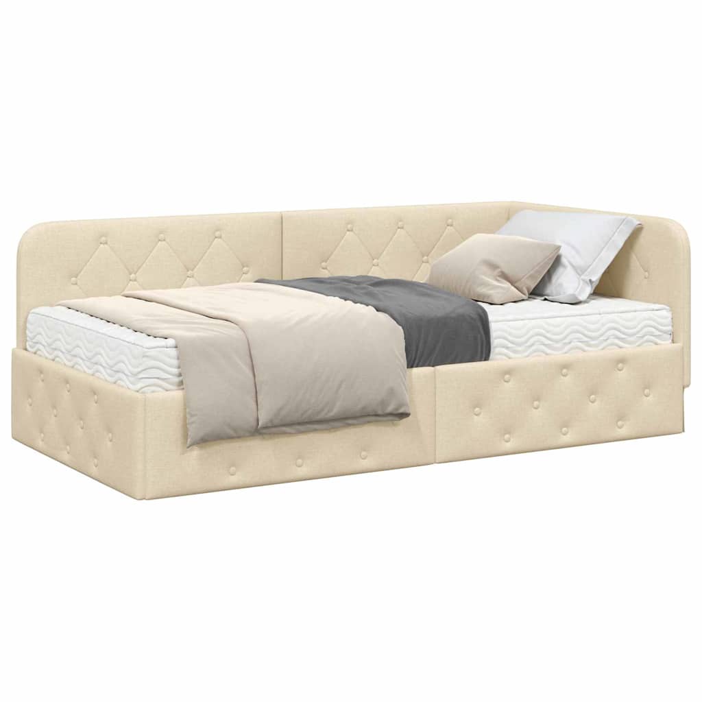 Eckbettgestell Creme 90 x 200 cm Stoff