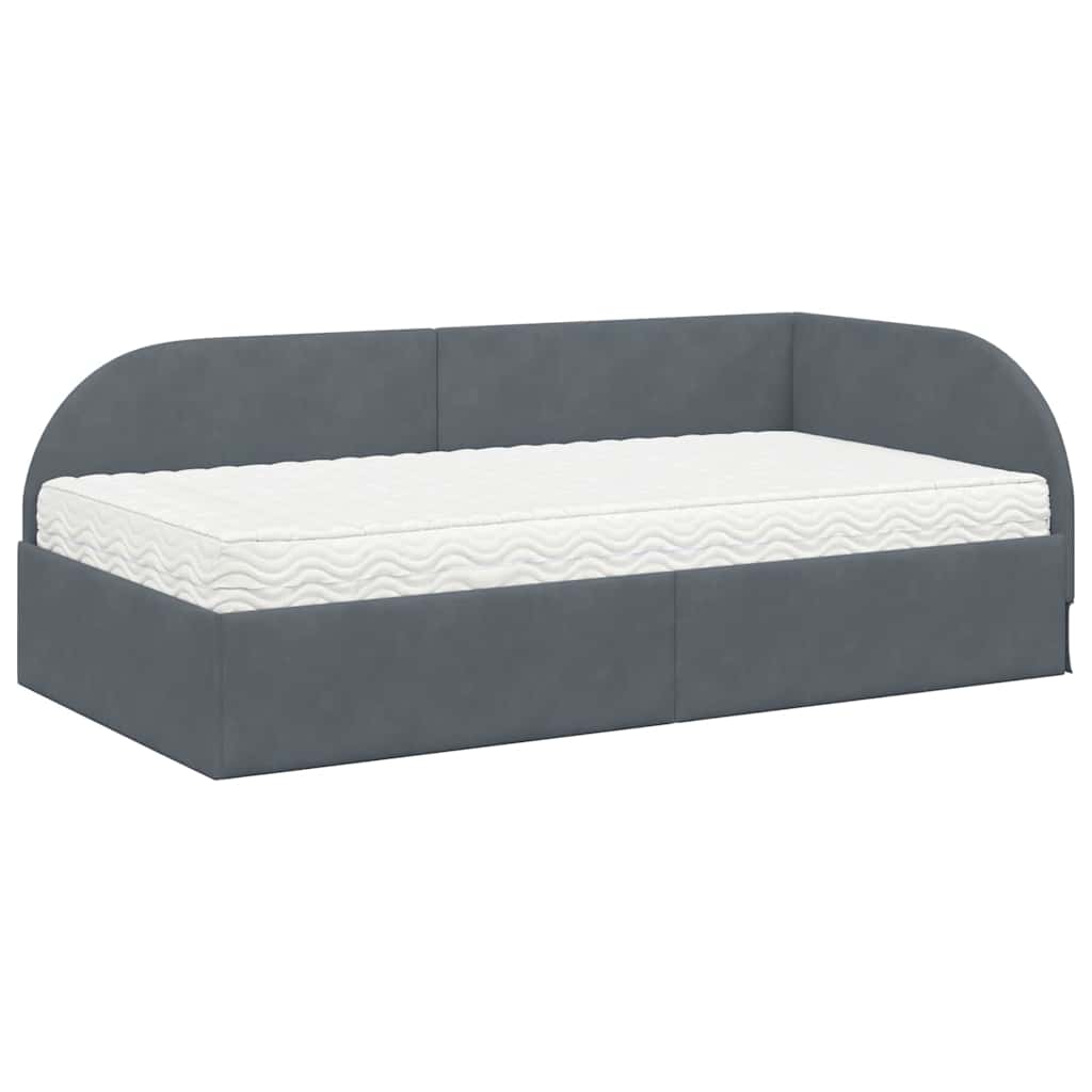 vidaXL Eckbettgestell mit Matratze mit Kopfteil 2 pcs Grau Samt