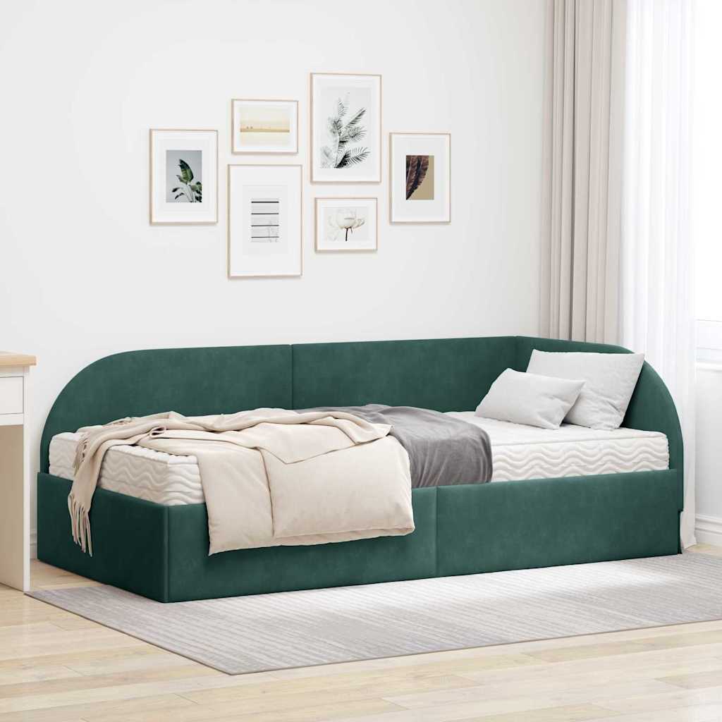 vidaXL Eckbettgestell mit Matratze mit Kopfteil 2 pcs Grün Samt
