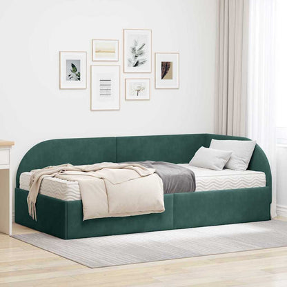 vidaXL Eckbettgestell mit Matratze mit Kopfteil 2 pcs Grün Samt