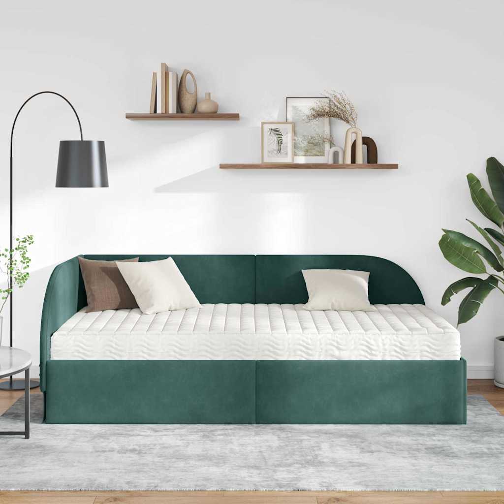 vidaXL Eckbettgestell mit Matratze mit Kopfteil 2 pcs Grün Samt