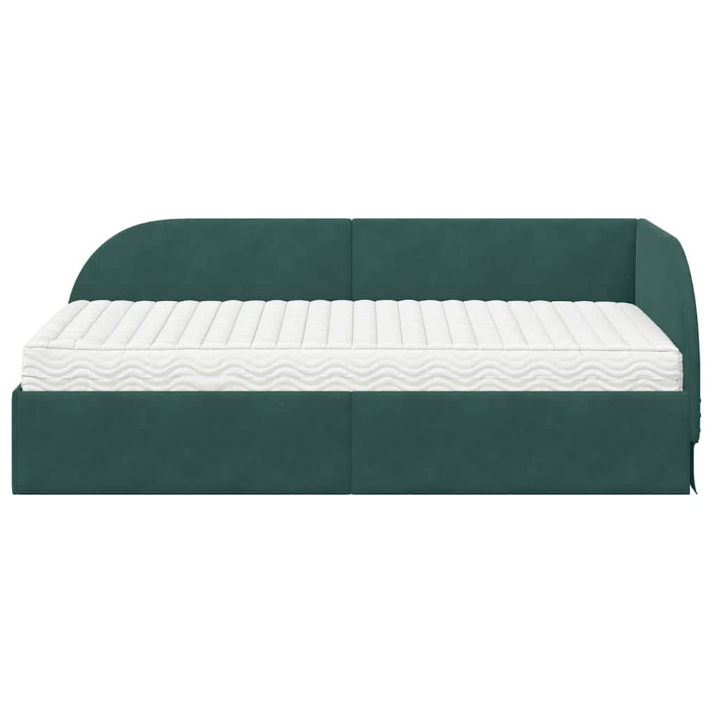 vidaXL Eckbettgestell mit Matratze mit Kopfteil 2 pcs Grün Samt