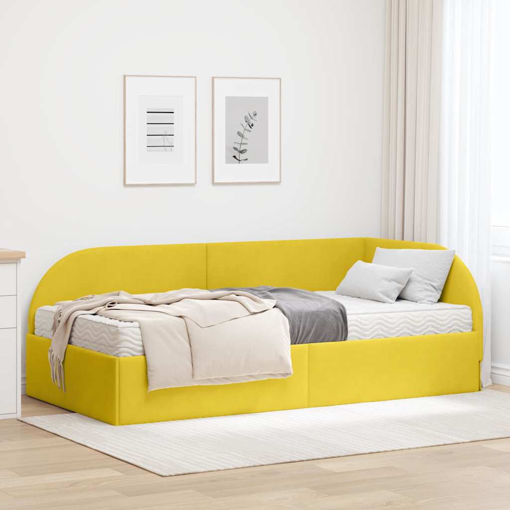 vidaXL Eckbettgestell mit Matratze mit Kopfteil 2 pcs Gelb Samt