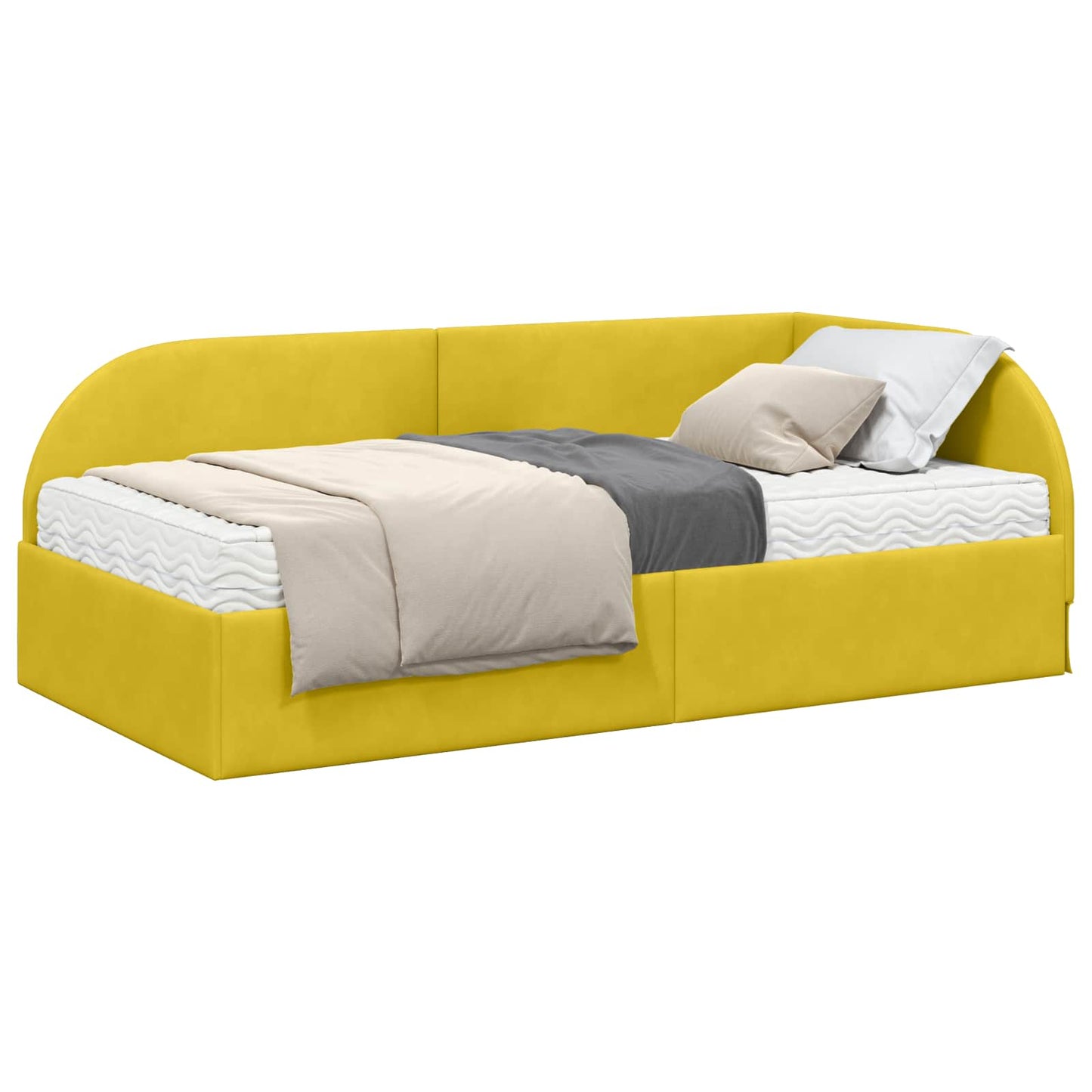 vidaXL Eckbettgestell mit Matratze mit Kopfteil 2 pcs Gelb Samt