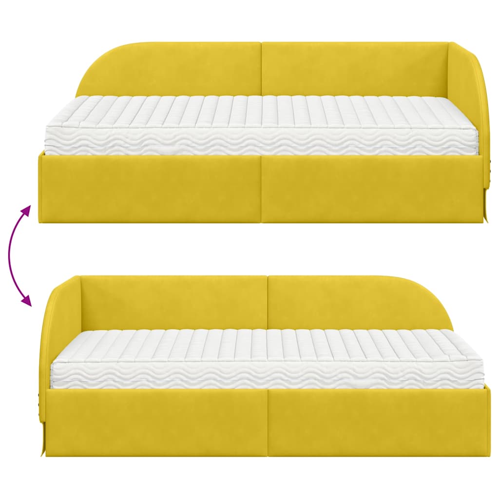 vidaXL Eckbettgestell mit Matratze mit Kopfteil 2 pcs Gelb Samt