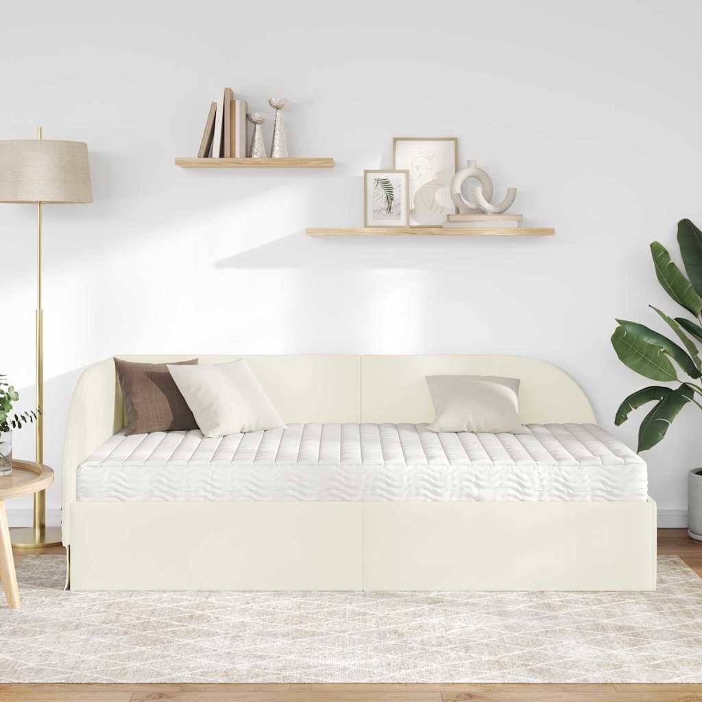 vidaXL Eckbettgestell mit Matratze mit Kopfteil 2 pcs Creme Samt