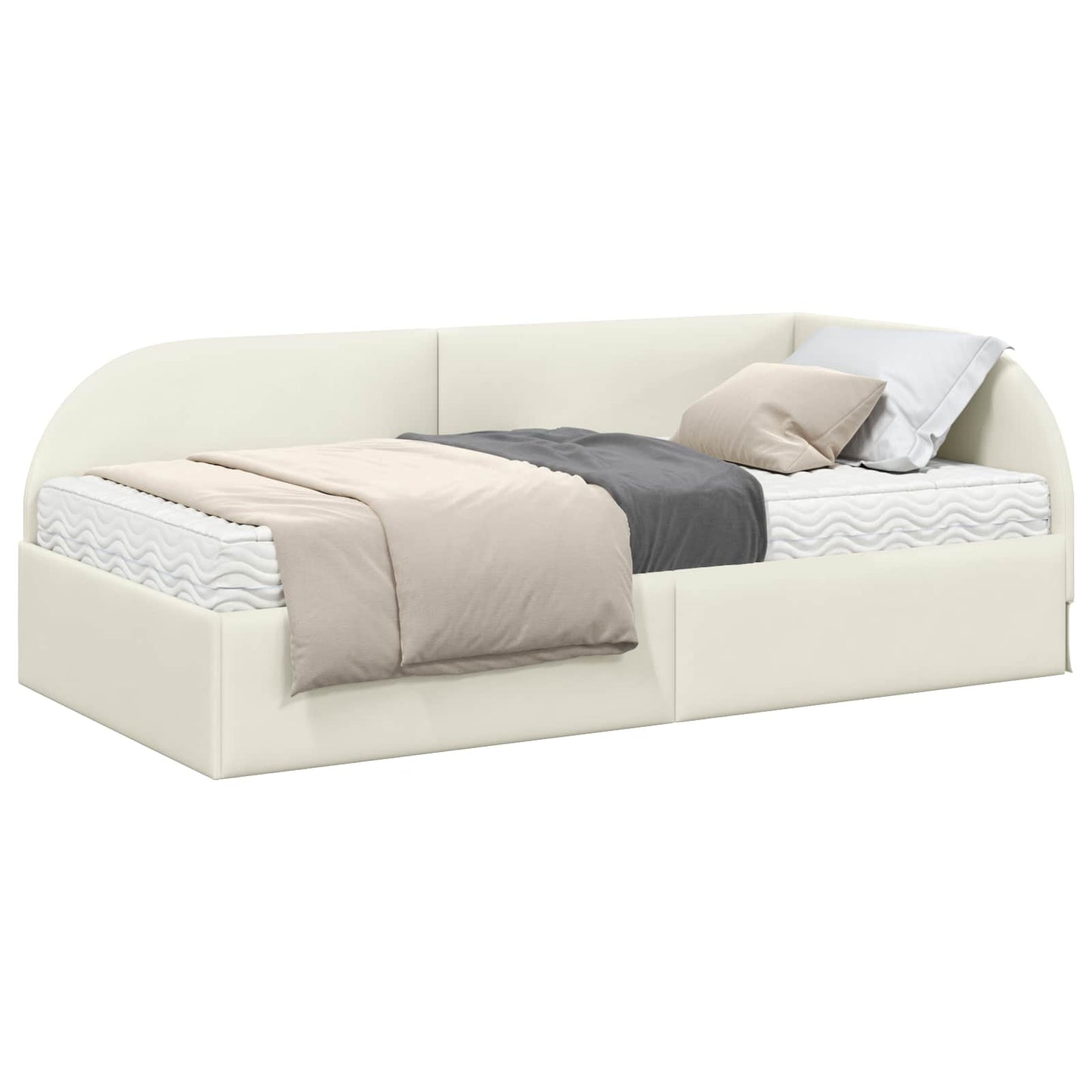 vidaXL Eckbettgestell mit Matratze mit Kopfteil 2 pcs Creme Samt