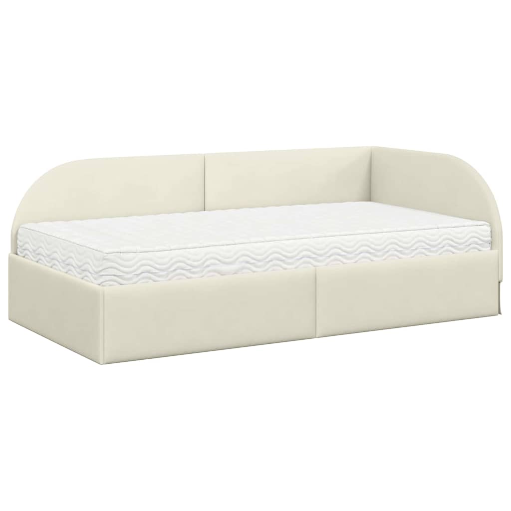 vidaXL Eckbettgestell mit Matratze mit Kopfteil 2 pcs Creme Samt