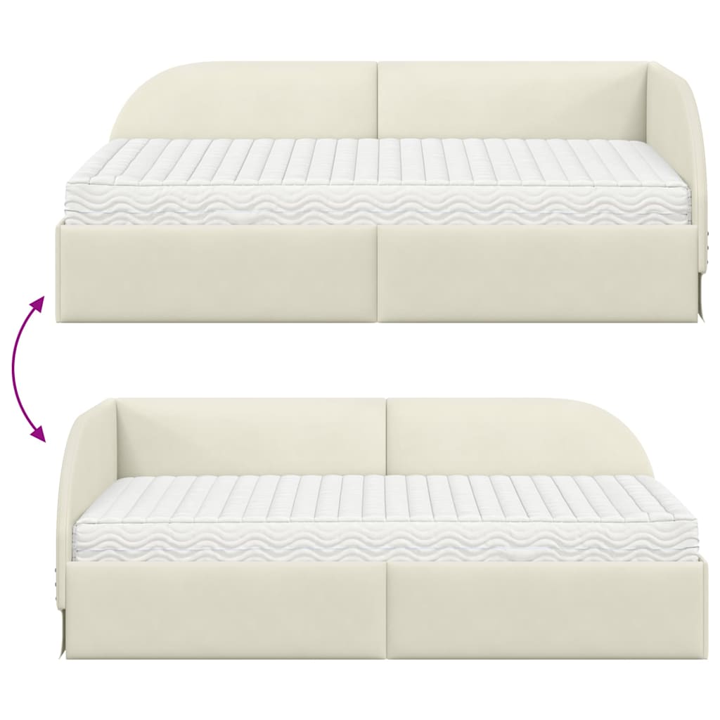 vidaXL Eckbettgestell mit Matratze mit Kopfteil 2 pcs Creme Samt