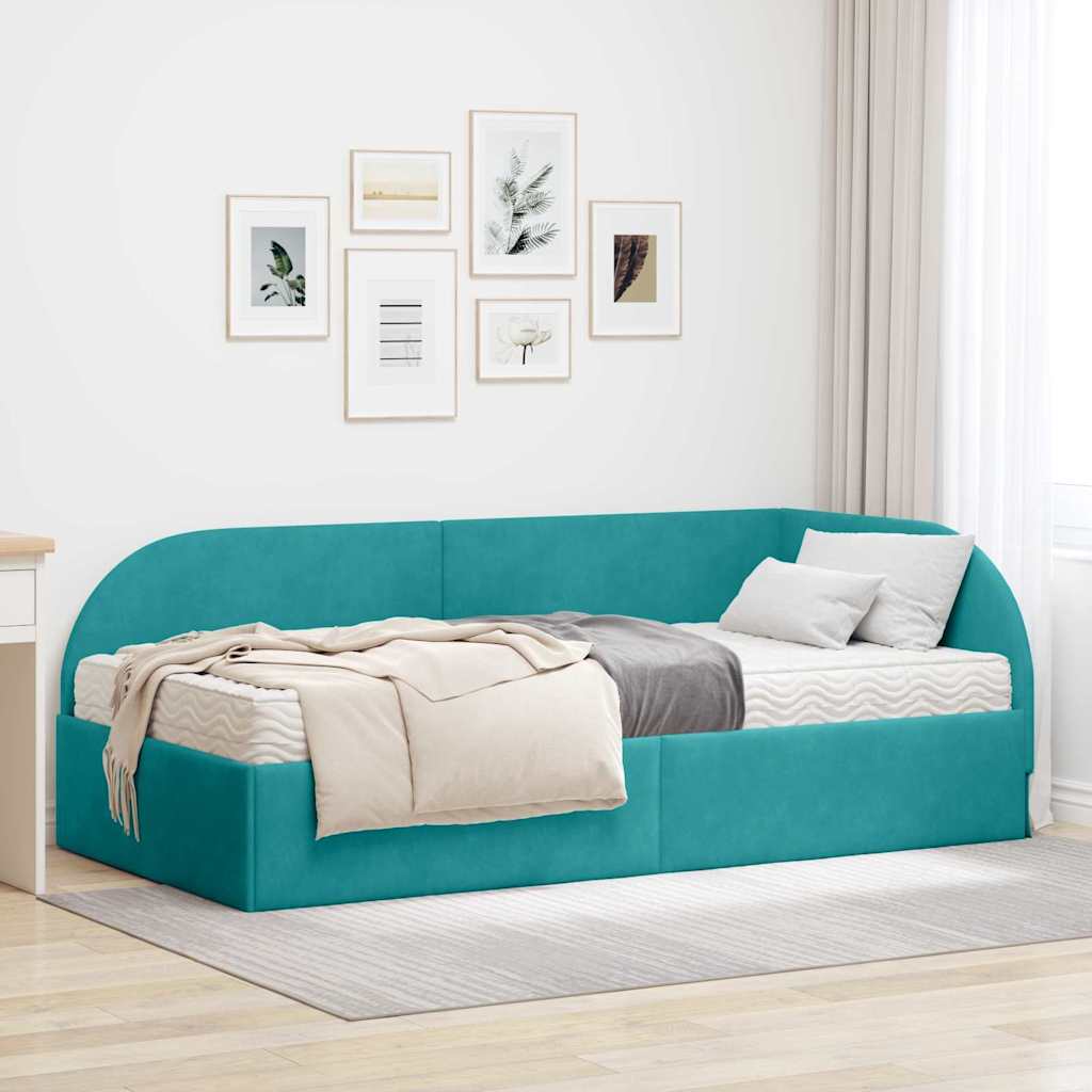 vidaXL Eckbettgestell mit Matratze mit Kopfteil 2 pcs Türkis Samt