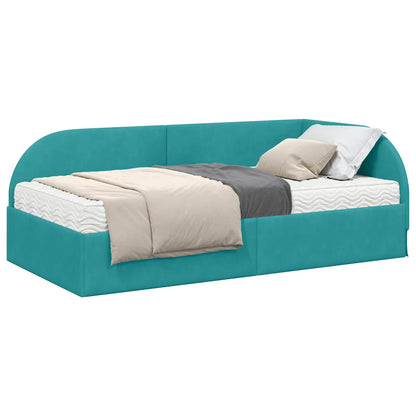vidaXL Eckbettgestell mit Matratze mit Kopfteil 2 pcs Türkis Samt
