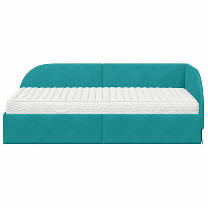 vidaXL Eckbettgestell mit Matratze mit Kopfteil 2 pcs Türkis Samt