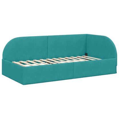 vidaXL Eckbettgestell mit Matratze mit Kopfteil 2 pcs Türkis Samt
