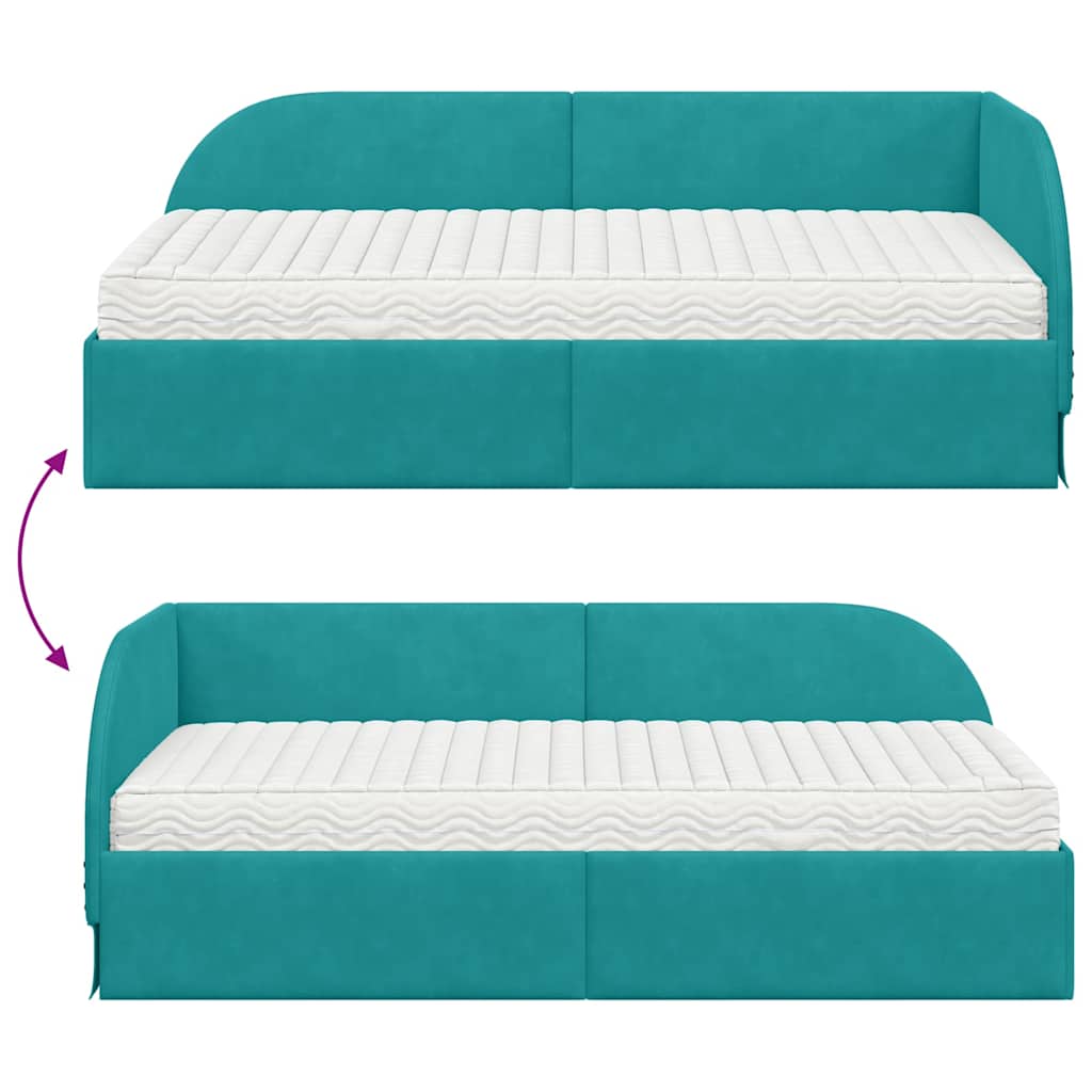 vidaXL Eckbettgestell mit Matratze mit Kopfteil 2 pcs Türkis Samt