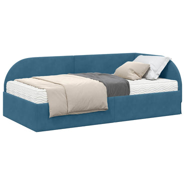 vidaXL Eckbettgestell mit Matratze mit Kopfteil 2 pcs Blau Samt