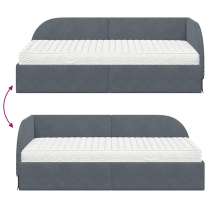 vidaXL Eckbettgestell mit Matratze mit Kopfteil 2 pcs Grau Samt
