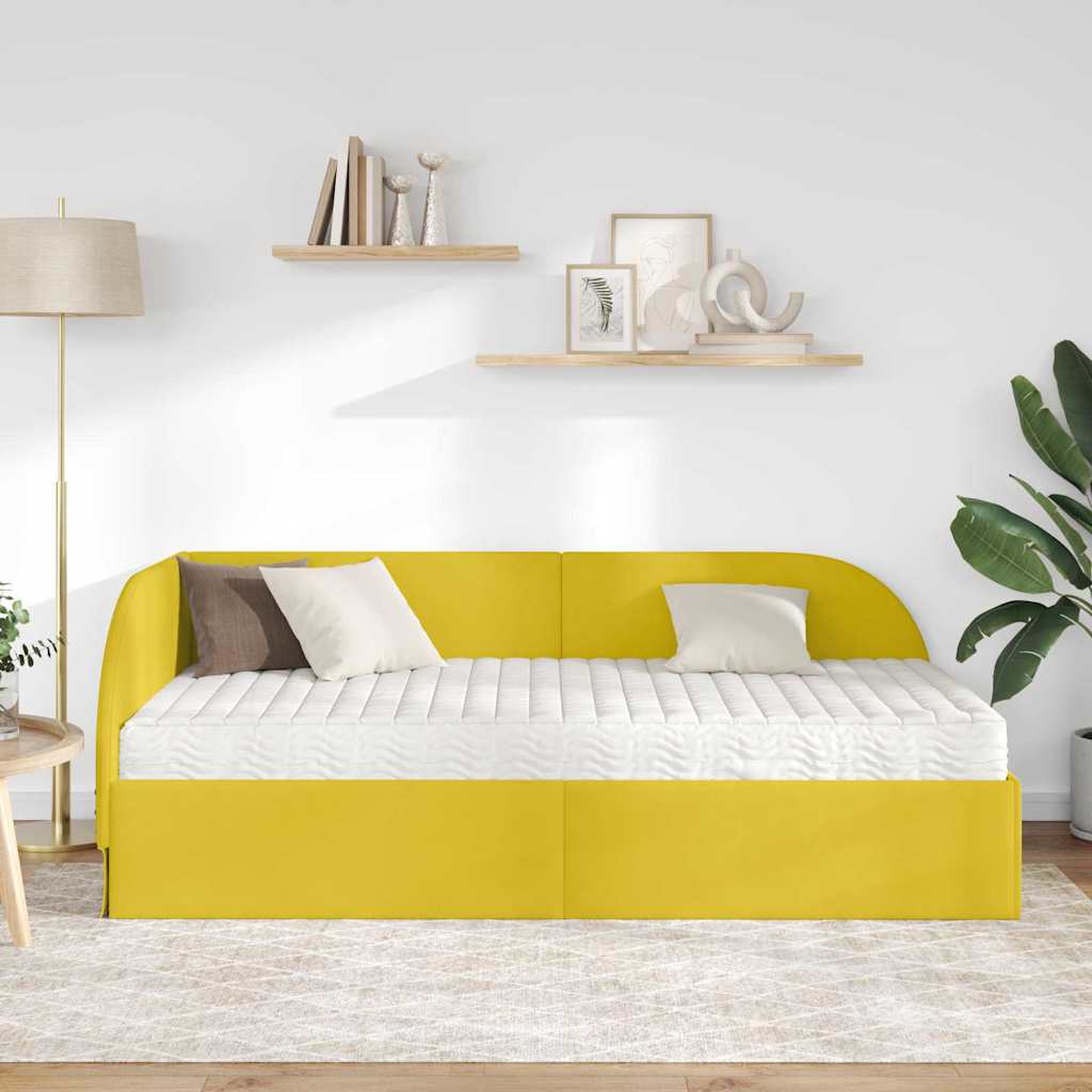 vidaXL Eckbettgestell mit Matratze mit Kopfteil 2 pcs Gelb Samt