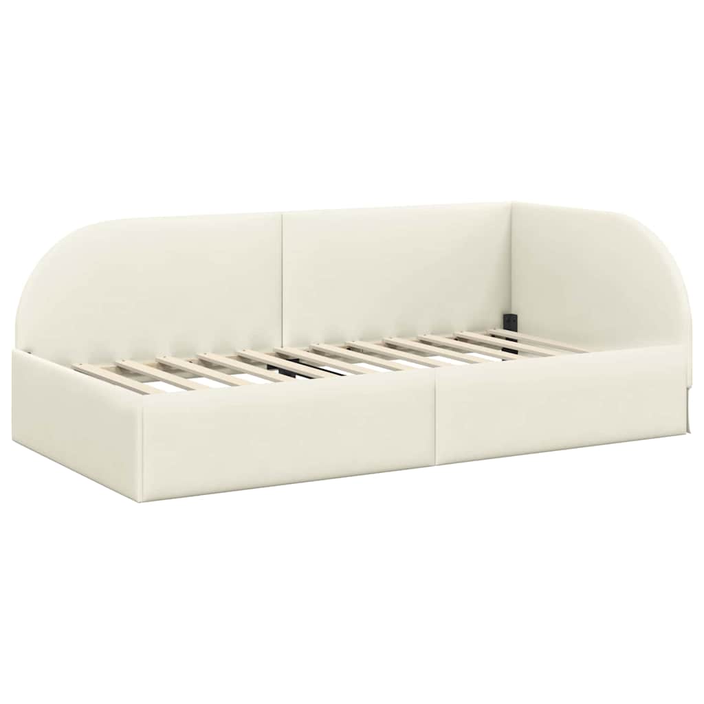 vidaXL Eckbettgestell mit Matratze mit Kopfteil 2 pcs Creme Samt
