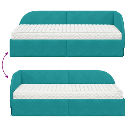 vidaXL Eckbettgestell mit Matratze mit Kopfteil 2 pcs Türkis Samt