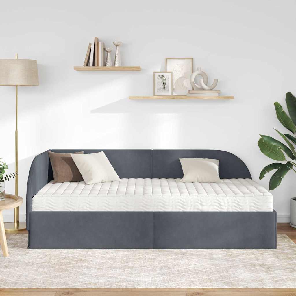 vidaXL Eckbettgestell mit Matratze mit Kopfteil 2 pcs Grau Samt
