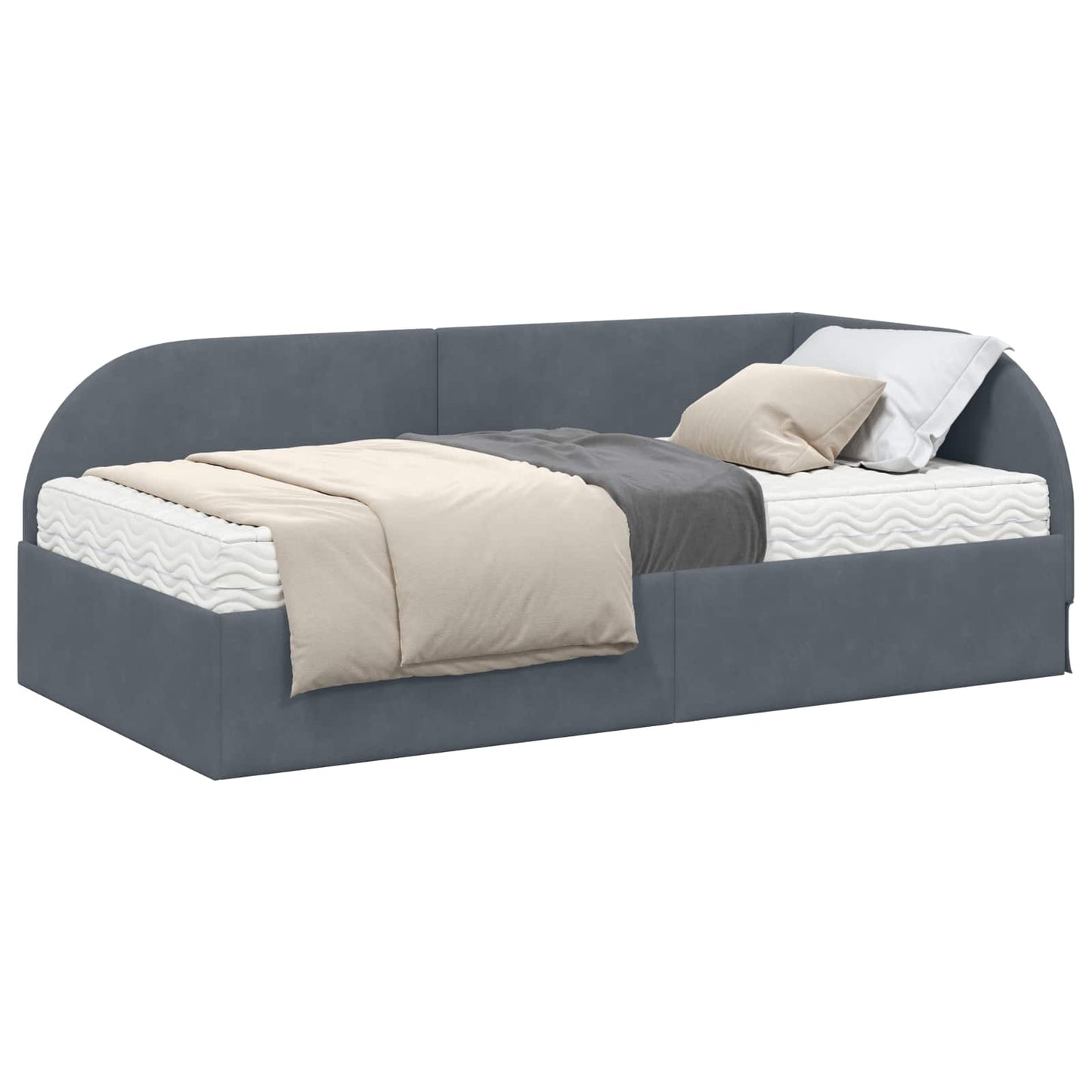 vidaXL Eckbettgestell mit Matratze mit Kopfteil 2 pcs Grau Samt