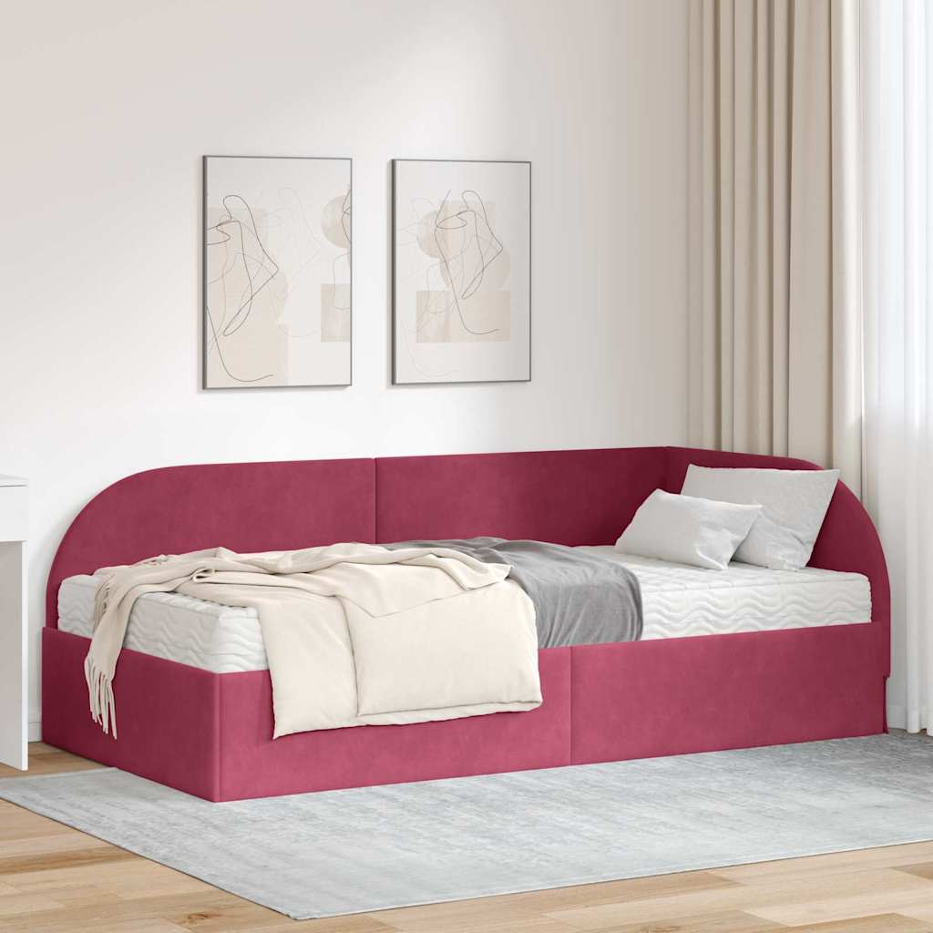 vidaXL Eckbettgestell mit Matratze mit Kopfteil 2 pcs Rot Samt