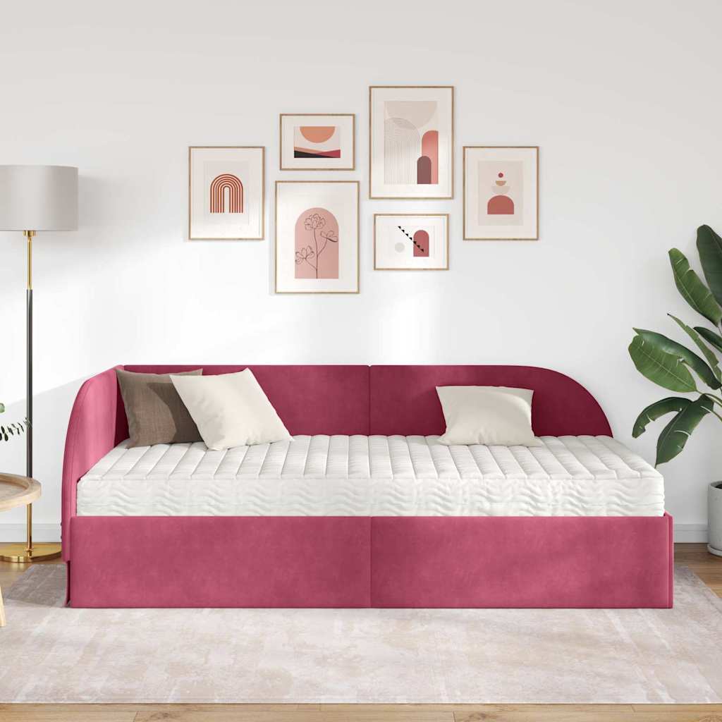 vidaXL Eckbettgestell mit Matratze mit Kopfteil 2 pcs Rot Samt