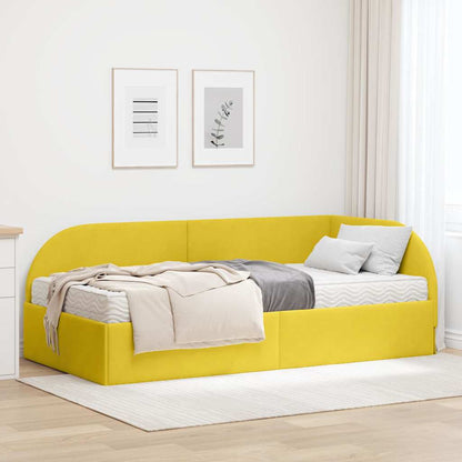 vidaXL Eckbettgestell mit Matratze mit Kopfteil 2 pcs Gelb Samt