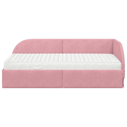 vidaXL Eckbettgestell mit Matratze mit Kopfteil 2 pcs Rosa Samt