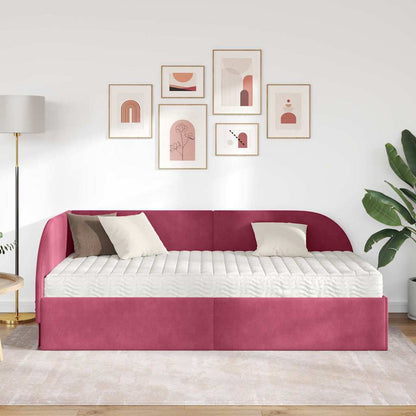 vidaXL Eckbettgestell mit Matratze mit Kopfteil 2 pcs Rot Samt