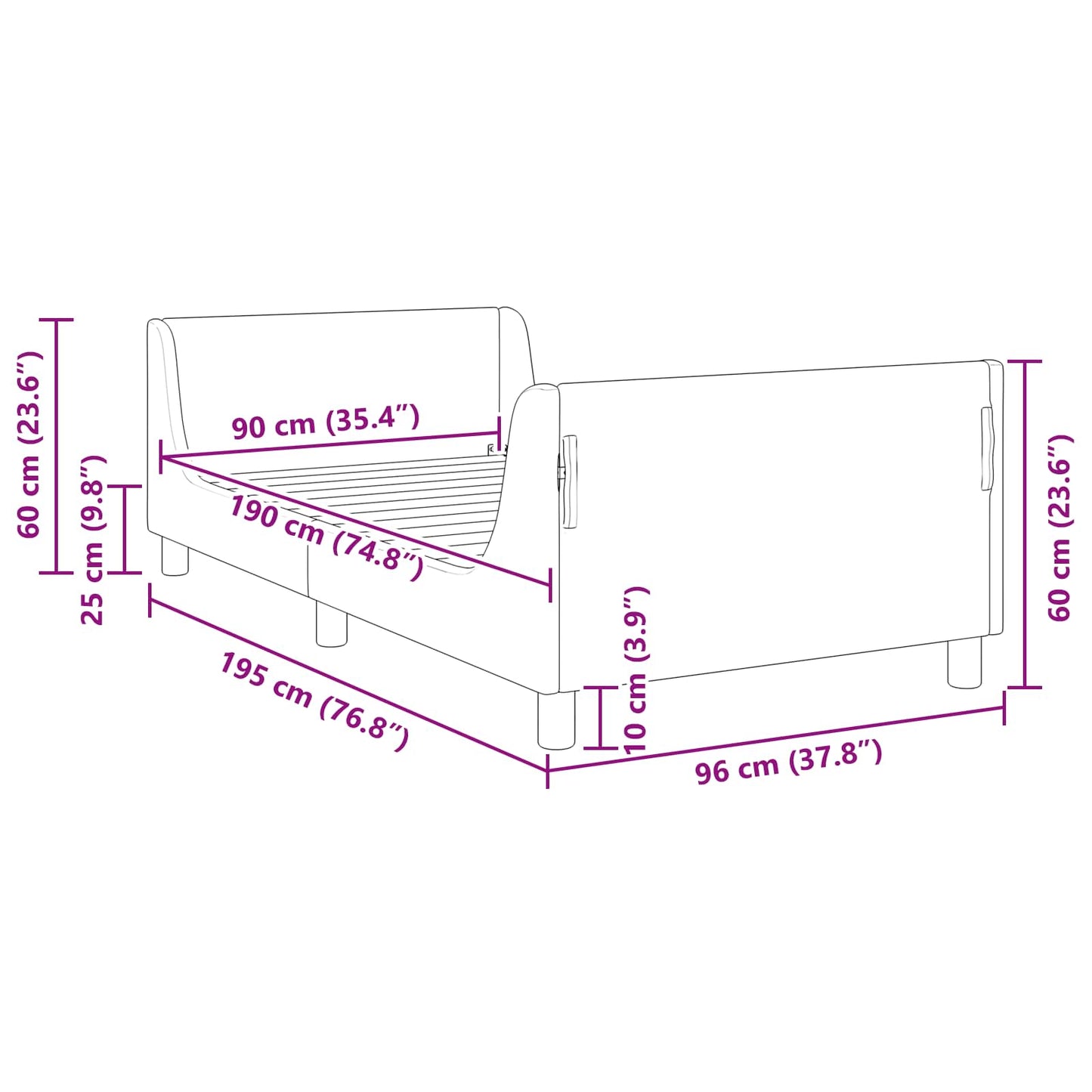Kinderbettgestell mit Kopfteil Rosa 90 x 190 cm Samt