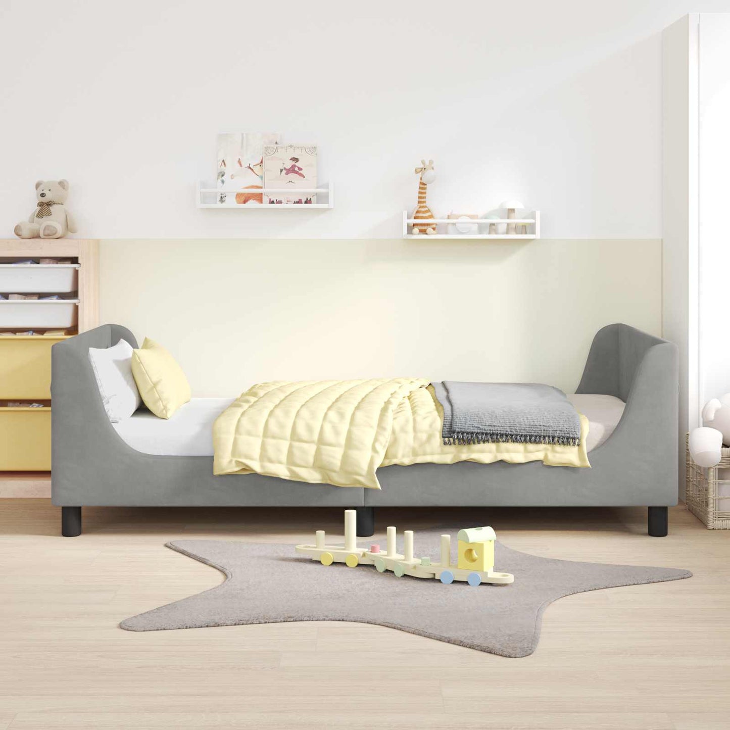 Kinderbettgestell mit Kopfteil Hellgrau 90 x 200 cm Samt