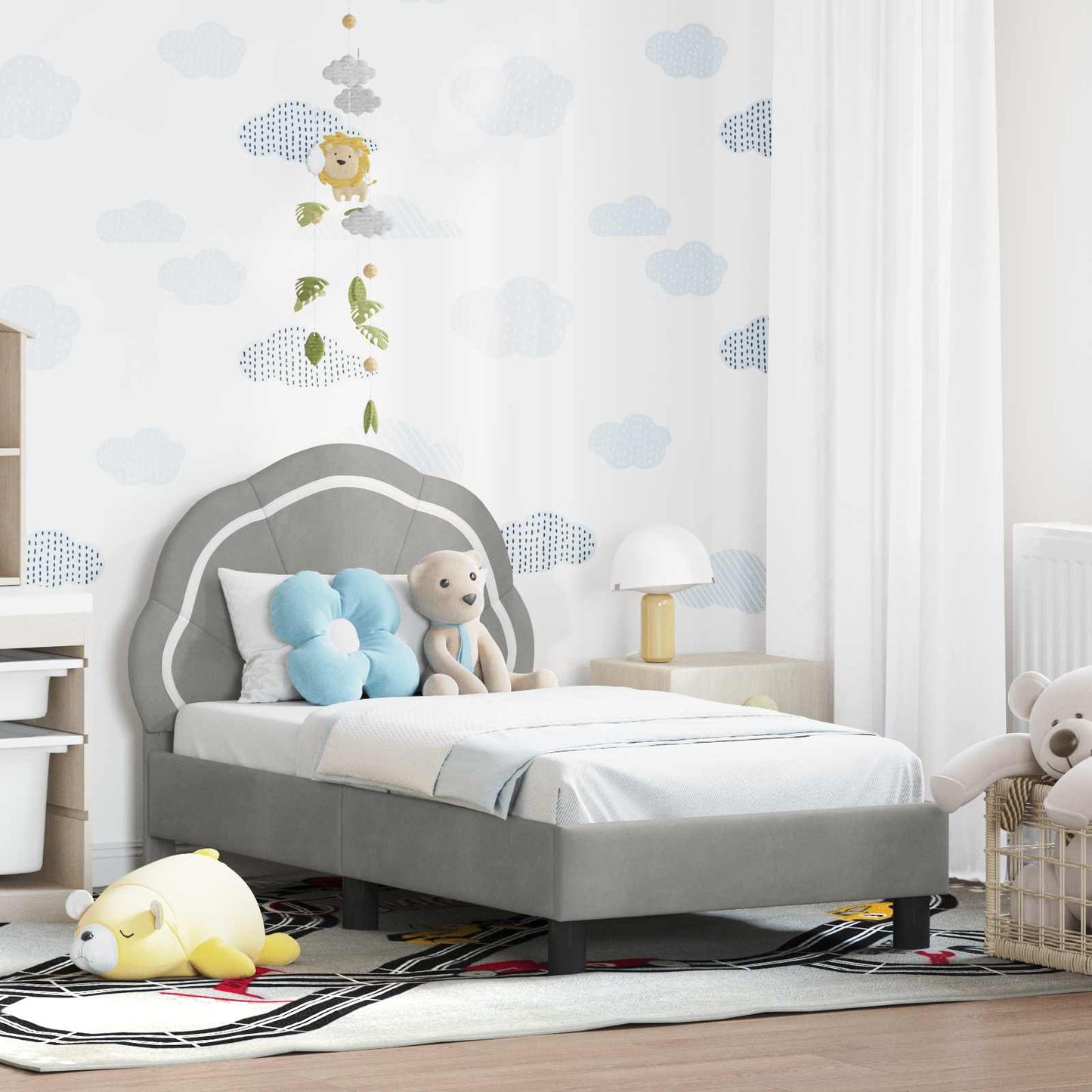 vidaXL Kinderbettgestell mit Kopfteil Hellgrau 70 x 140 cm Samt