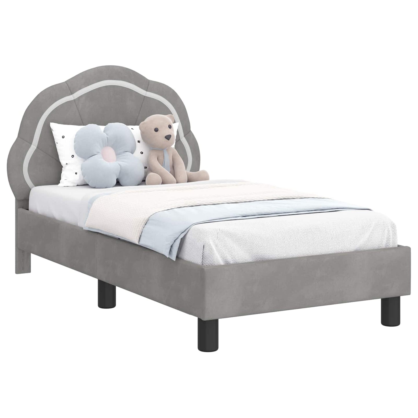 vidaXL Kinderbettgestell mit Kopfteil Hellgrau 70 x 140 cm Samt