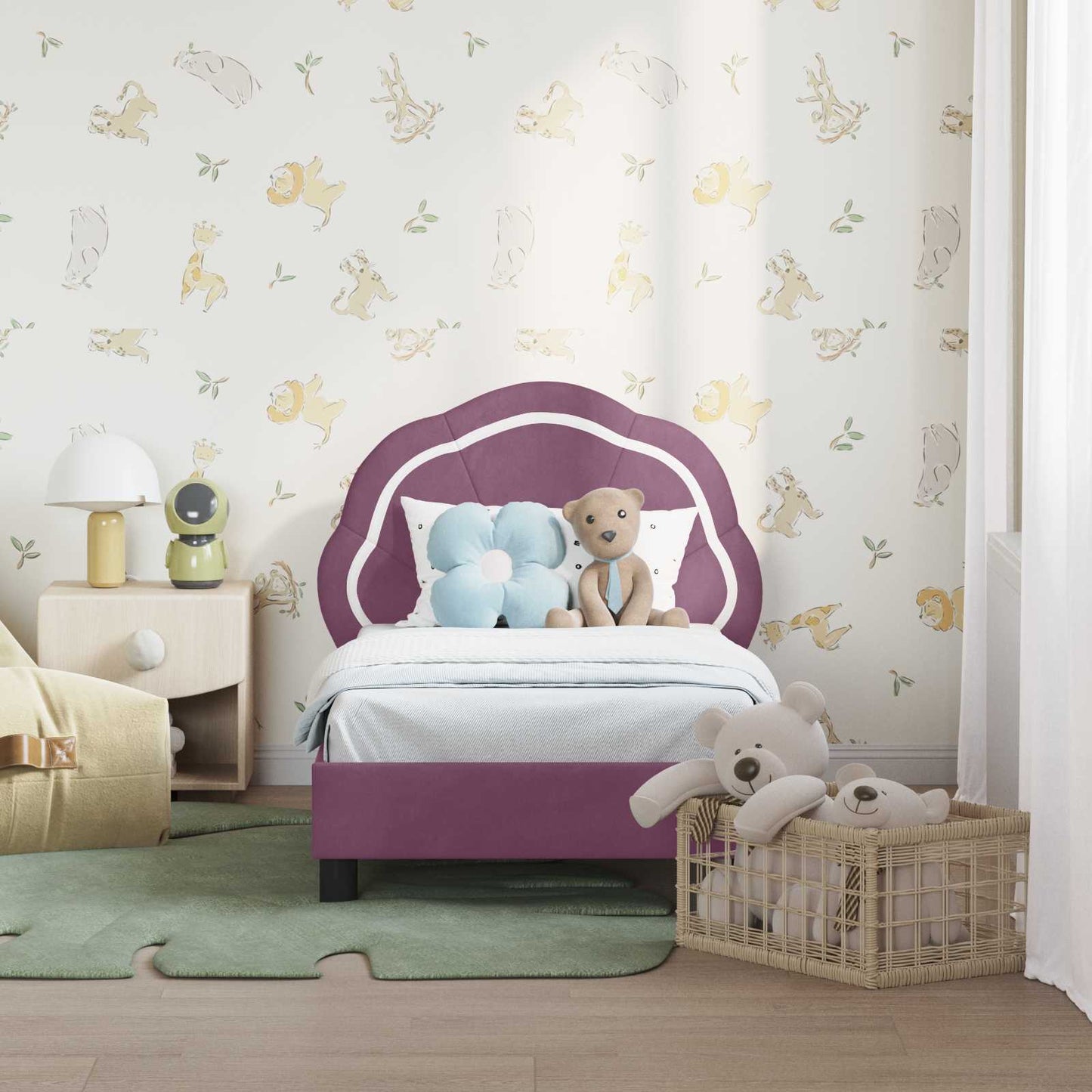 Kinderbettgestell mit Kopfteil Lila 70 x 140 cm Samt