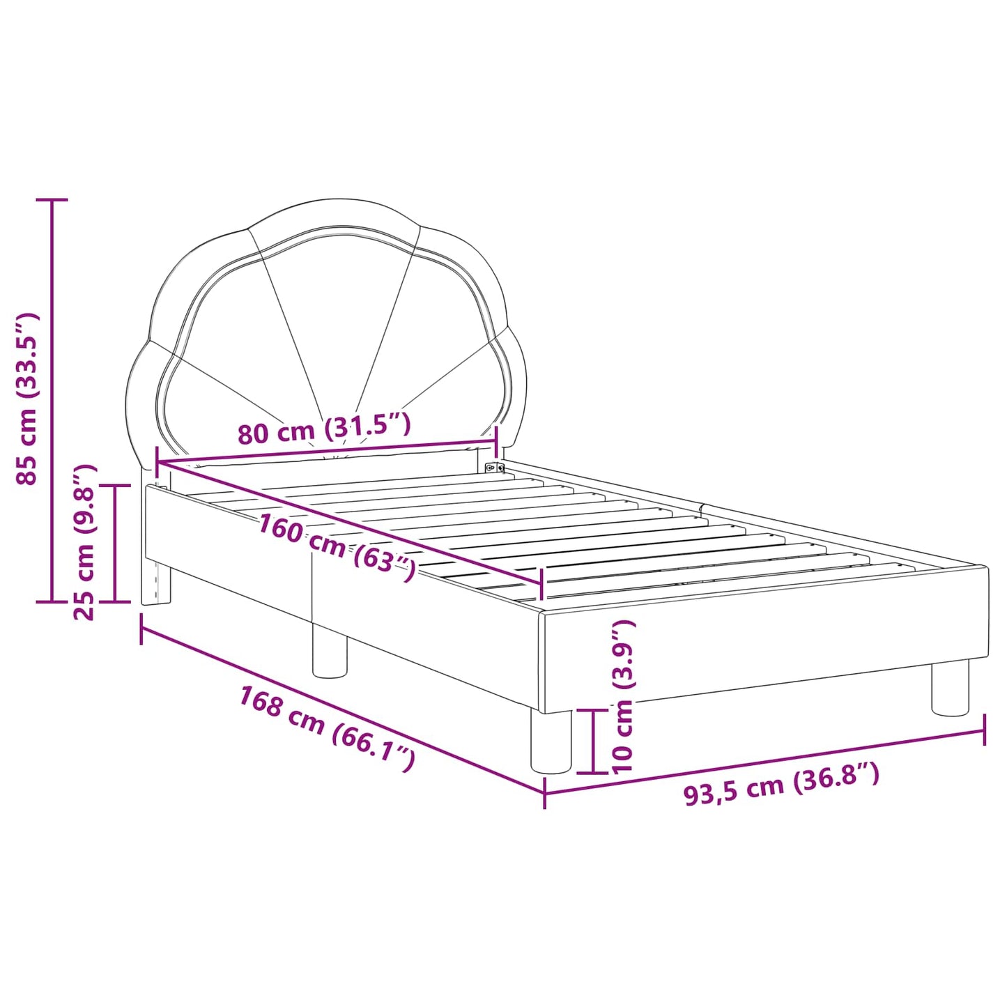 Kinderbettgestell mit Kopfteil Lila 80 x 160 cm Samt