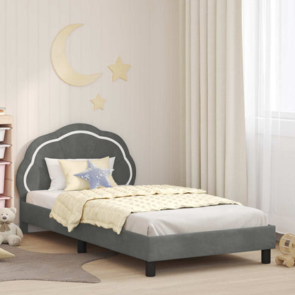 Kinderbettgestell mit Kopfteil Dunkelgrau 90 x 190 cm Samt